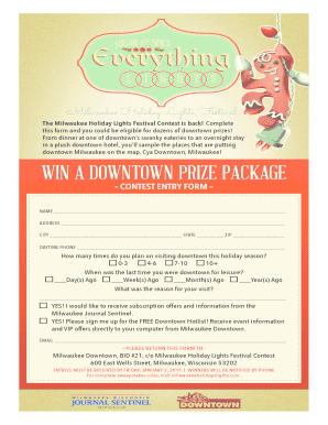 Milwaukee Holiday Lights Festival Contest Entry Form