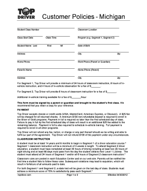 Michigan Student Driver Education Agreement