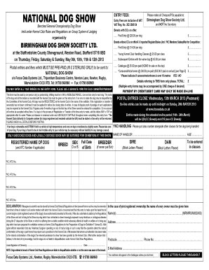National Dog Show Entry Form