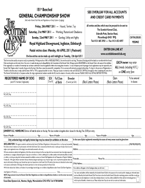 Scottish Kennel Club Dog Show Entry Form