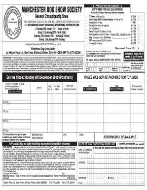 Manchester Dog Show Entry Form