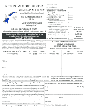 East of England Dog Show Entry Form