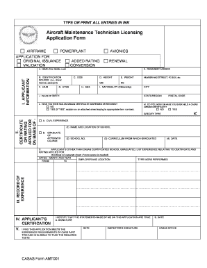 Aircraft Maintenance Technician Licensing Application Form