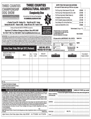 UK Dog Show Entry Form