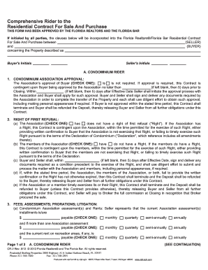 Comprehensive Rider to the Residential Contract For Sale And Purchase