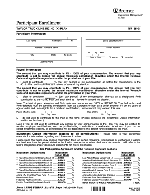 401(k) Plan Participant Enrollment Form