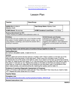 Kentucky Numeracy Project Lesson Plan
