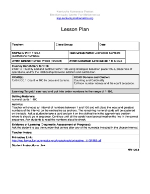 Kentucky Numeracy Project Lesson Plan