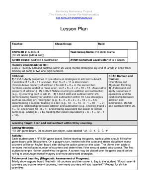 Kentucky Numeracy Project Lesson Plan