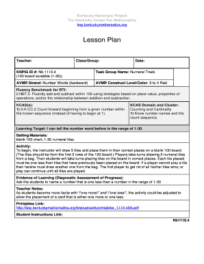 Kentucky Numeracy Project Lesson Plan