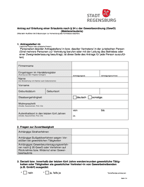 Antrag auf Erteilung einer Erlaubnis nach § 34 c der Gewerbeordnung (GewO)