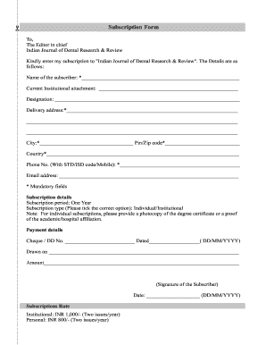 Indian Journal of Dental Research & Review Subscription Form