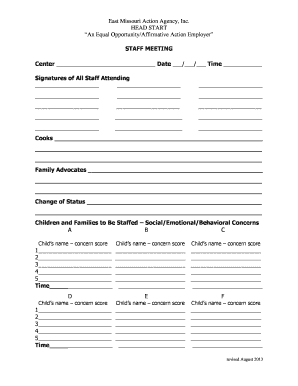Head Start Staff Meeting Form