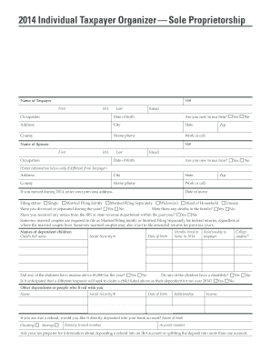 2014 Individual Taxpayer Organizer Sole Proprietorship