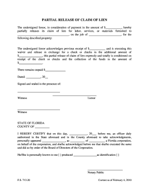 Partial Release of Claim of Lien