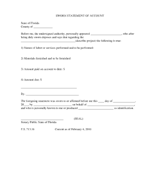Sworn Statement of Account