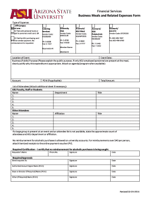 Fillable Online english clas asu Business Meals and Related Expenses ...