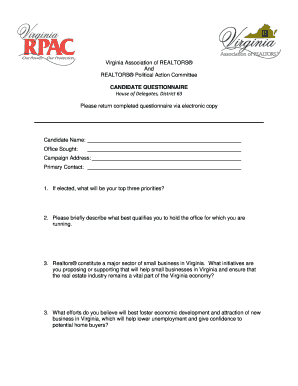Virginia House of Delegates Candidate Questionnaire