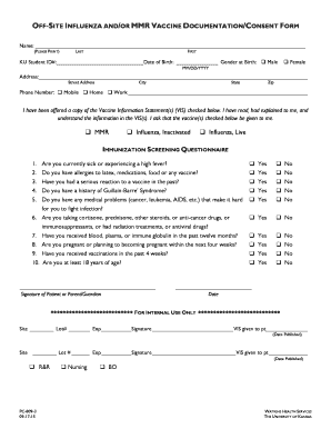 Influenza and MMR Vaccine Documentation/Consent Form