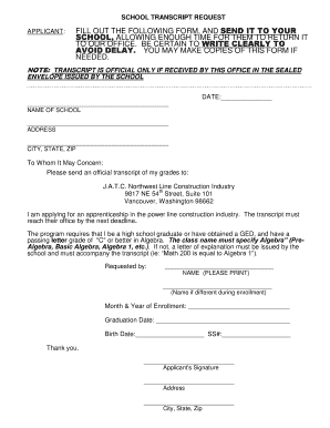 School Transcript Request Form