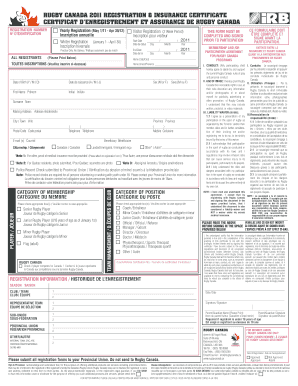 Rugby Canada 2011 Registration & Insurance Certificate