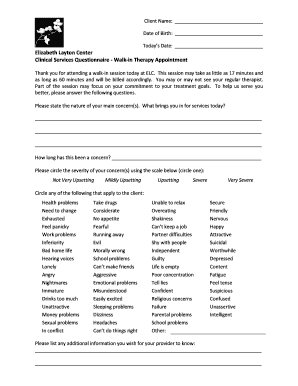 Clinical Services Questionnaire - Walk-in Therapy Appointment