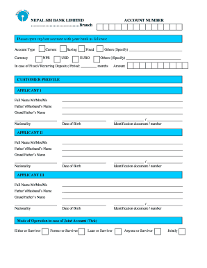 Nepal SBI Bank Account Opening Form