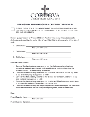 Permission to Photograph or Video Tape Child