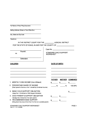 Standard Child Support Worksheet