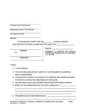 Affidavit in Support of Default Divorce Decree (With Children)