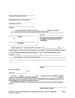 Affidavit of Mailing Pursuant to Order for Publication of Summons