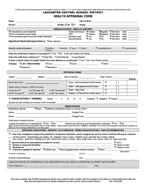 New York Health Appraisal Form
