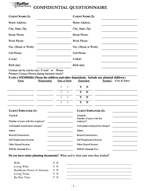 Confidential Financial Questionnaire