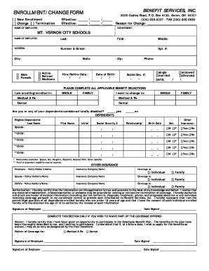 Announcement memo examples to employees - ENROLLMENTCHANGE FORM BENEFIT SERVICES INC