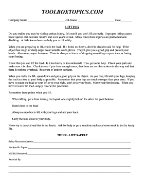 Lifting Safety Toolbox Talk Form