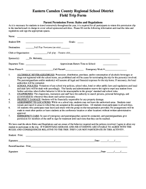 Parent Permission Form for School Field Trip