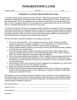 Construction Site Emergency Plan Template