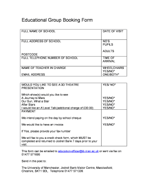 Educational Group Booking Form