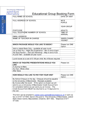 Educational Group Booking Form
