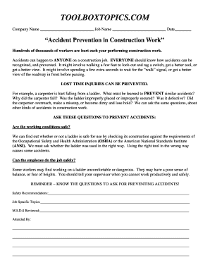 Construction Accident Prevention Form