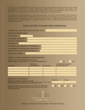 Formulario de solicitud de Banca Privada de Loyal Bank