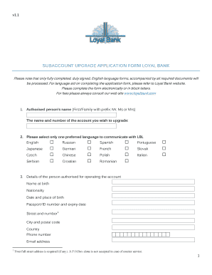 Loyal Bank Subaccount Upgrade Application Form