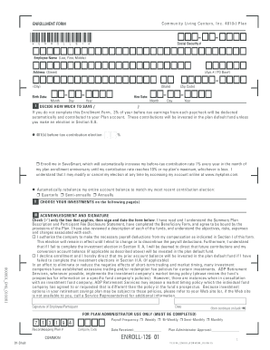 Community Living Centers 401(k) Enrollment Form
