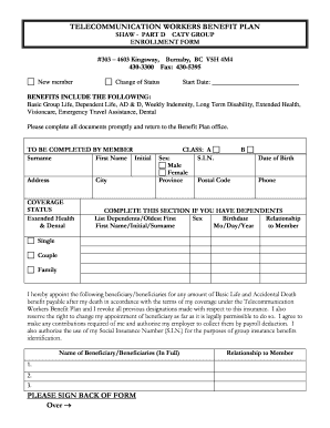 Telecommunication Workers Benefit Plan Enrollment Form