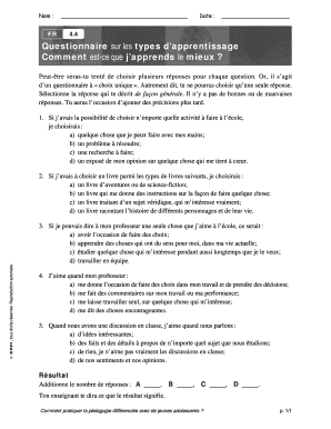 Questionnaire sur les types d’apprentissage