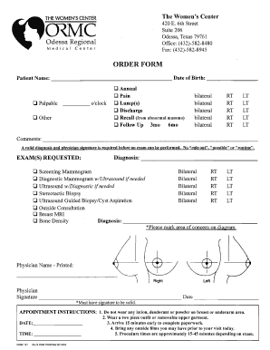 Women's Center Mammogram Order Form
