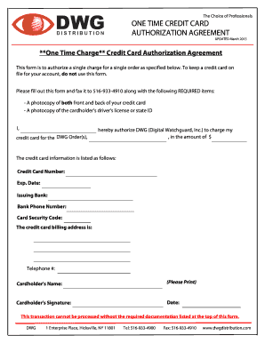 One Time Credit Card Authorization Agreement