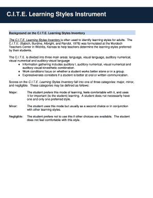 C.I.T.E. Learning Styles Inventory