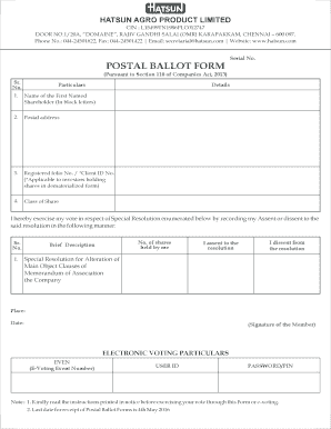 Hatsun Agro Product Limited Postal Ballot Form