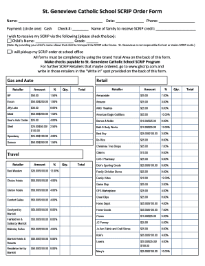 St Genevieve Catholic School SCRIP Order Form - saintgenevieve